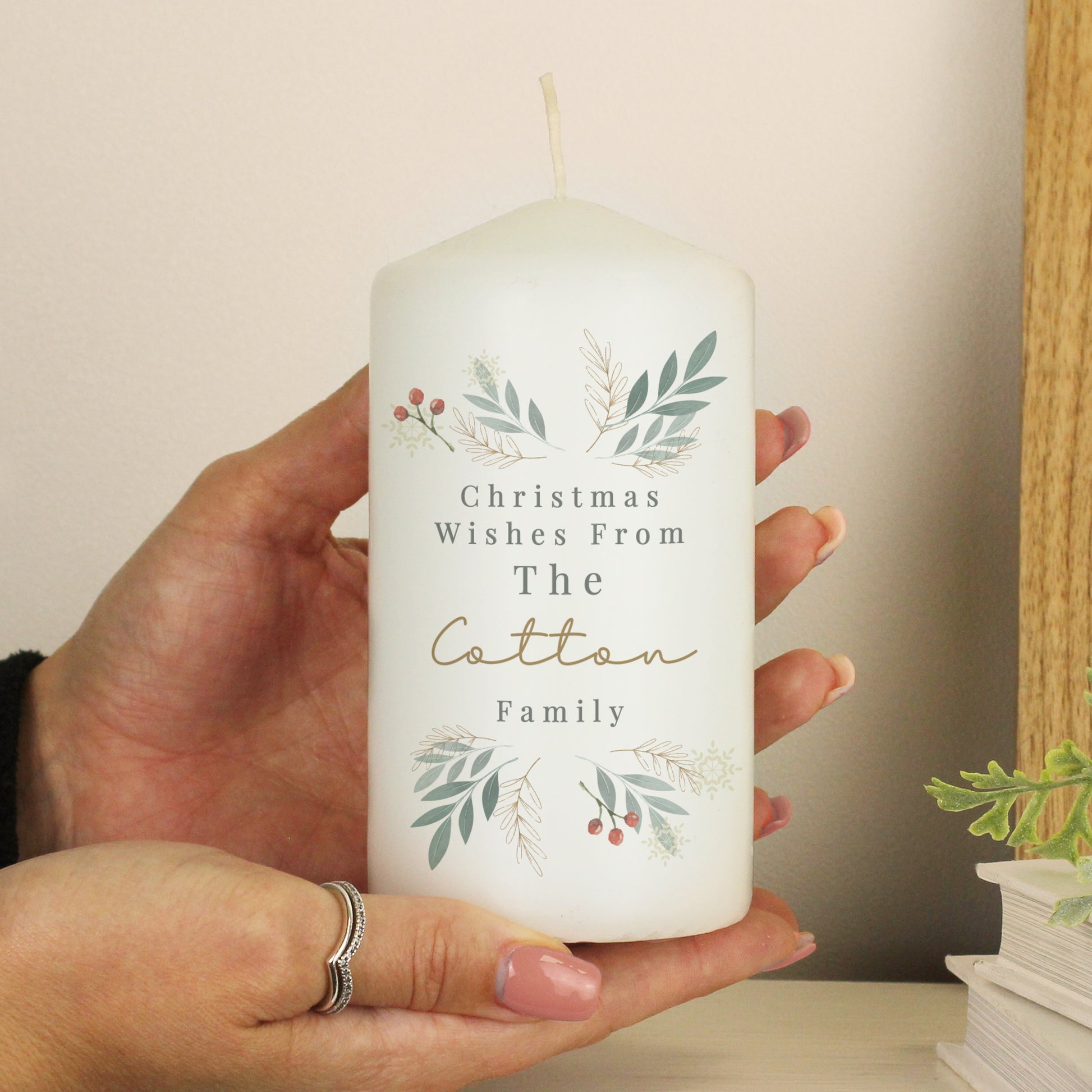 Personalised Christmas Foliage Pillar Candle - MK&JD Gifts