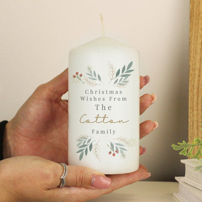 Personalised Christmas Foliage Pillar Candle - MK&JD Gifts