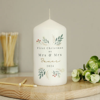 Personalised Christmas Foliage Pillar Candle - MK&JD Gifts
