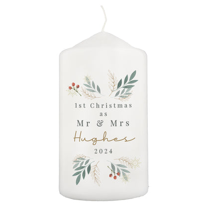 Personalised Christmas Foliage Pillar Candle - MK&JD Gifts