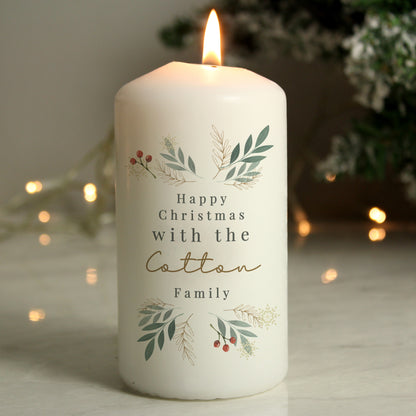 Personalised Christmas Foliage Pillar Candle - MK&JD Gifts