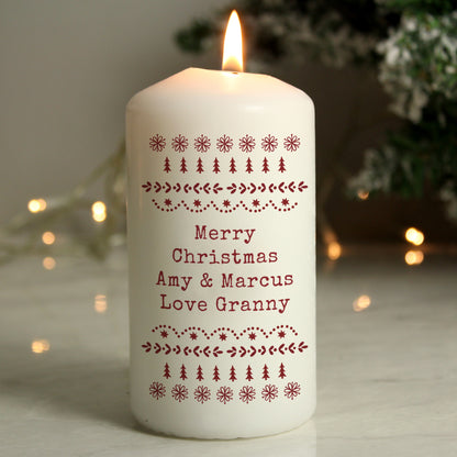 Personalised Christmas Fair Isle Pillar Candle - MK&JD Gifts