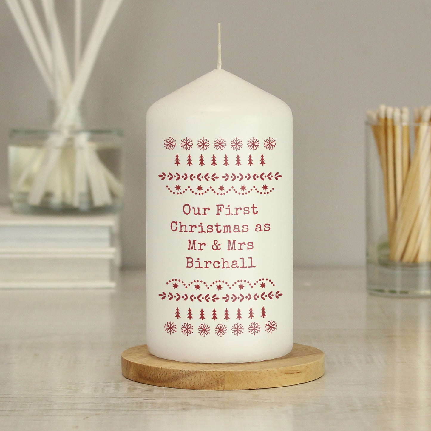 Personalised Christmas Fair Isle Pillar Candle - MK&JD Gifts