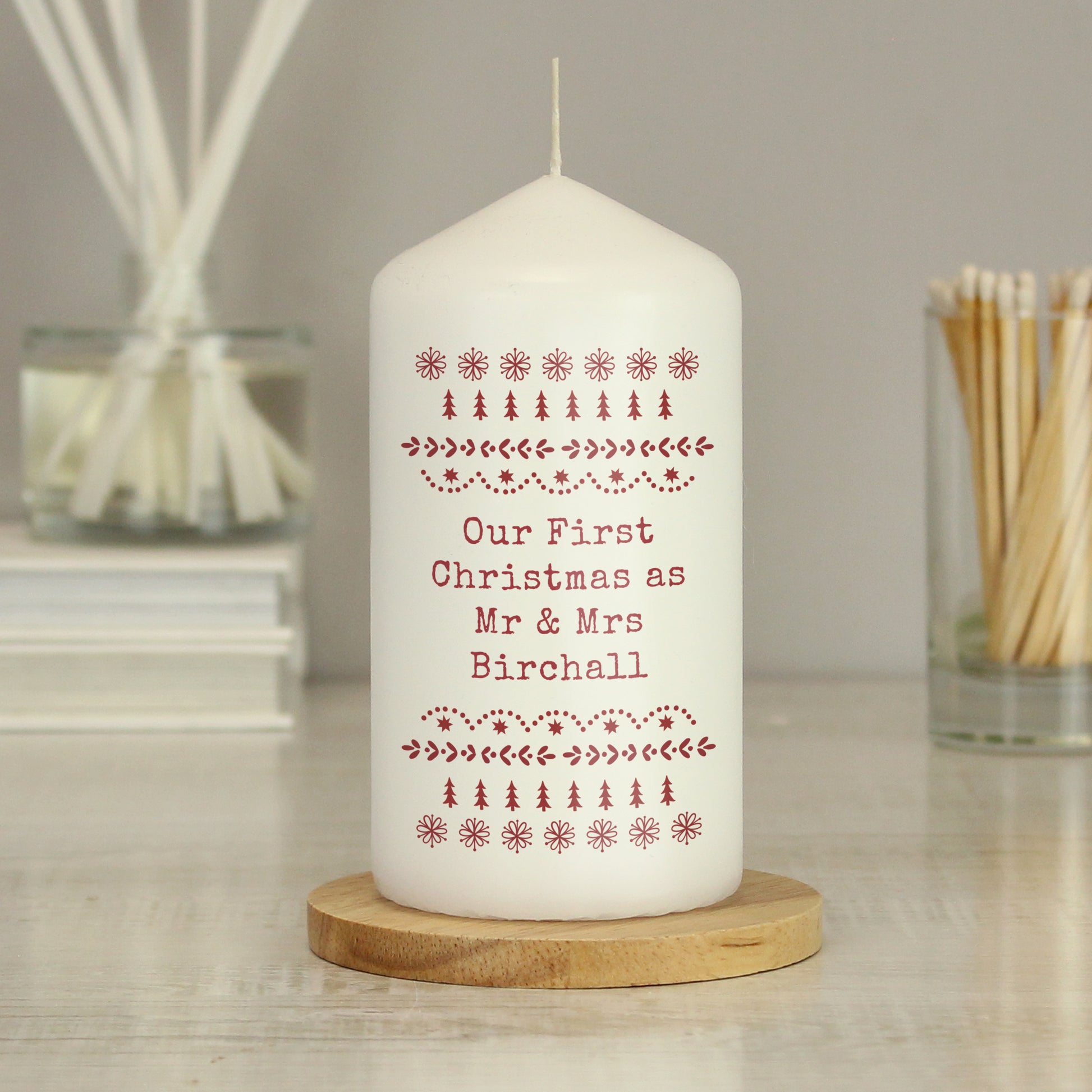 Personalised Christmas Fair Isle Pillar Candle - MK&JD Gifts