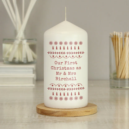 Personalised Christmas Fair Isle Pillar Candle - MK&JD Gifts