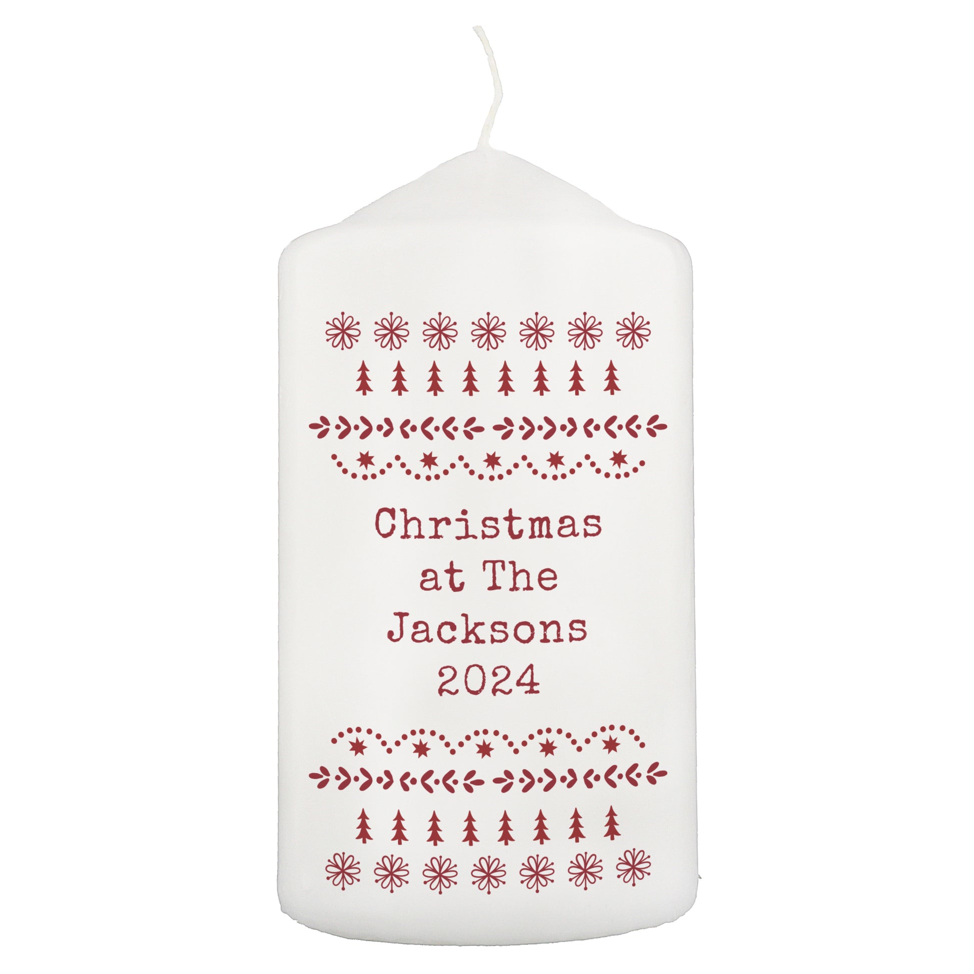 Personalised Christmas Fair Isle Pillar Candle - MK&JD Gifts