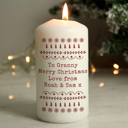 Personalised Christmas Fair Isle Pillar Candle - MK&JD Gifts