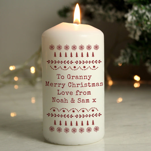 Personalised Christmas Fair Isle Pillar Candle - MK&JD Gifts