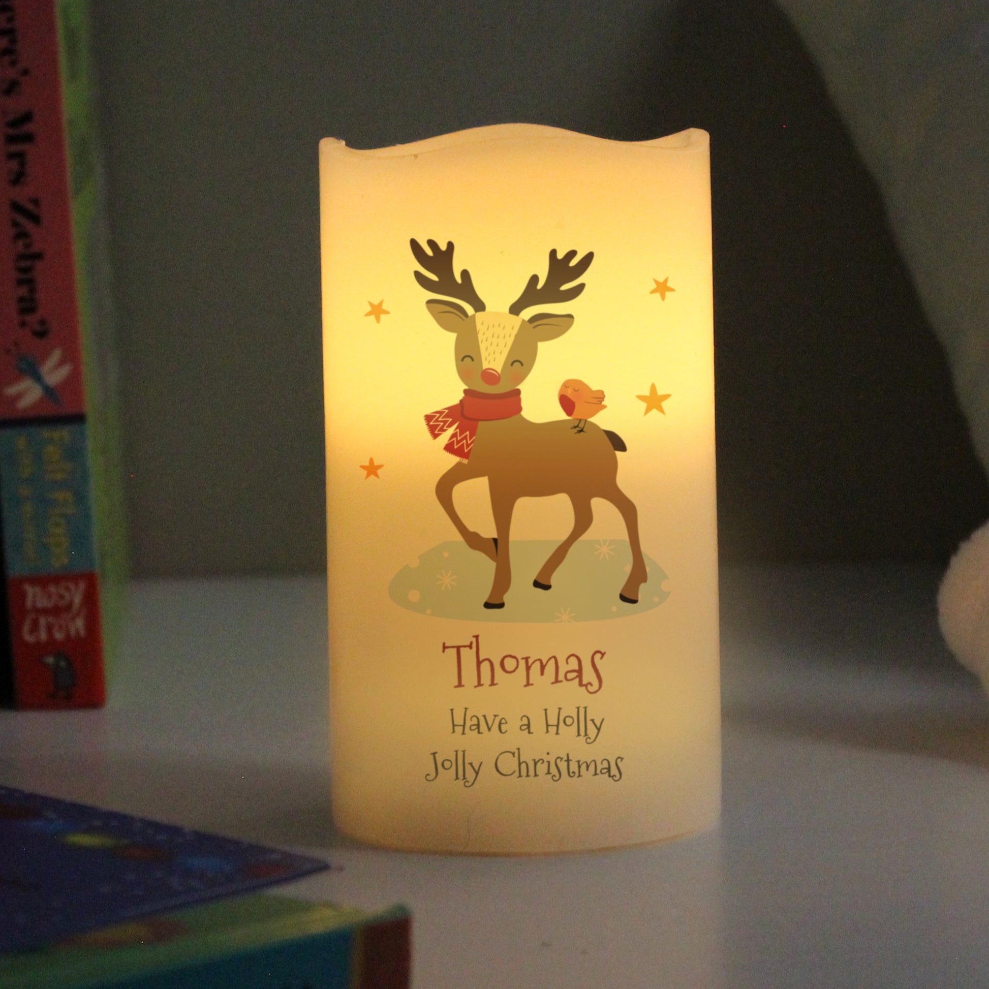 Personalised Christmas Reindeer LED Candle - MK&JD Gifts
