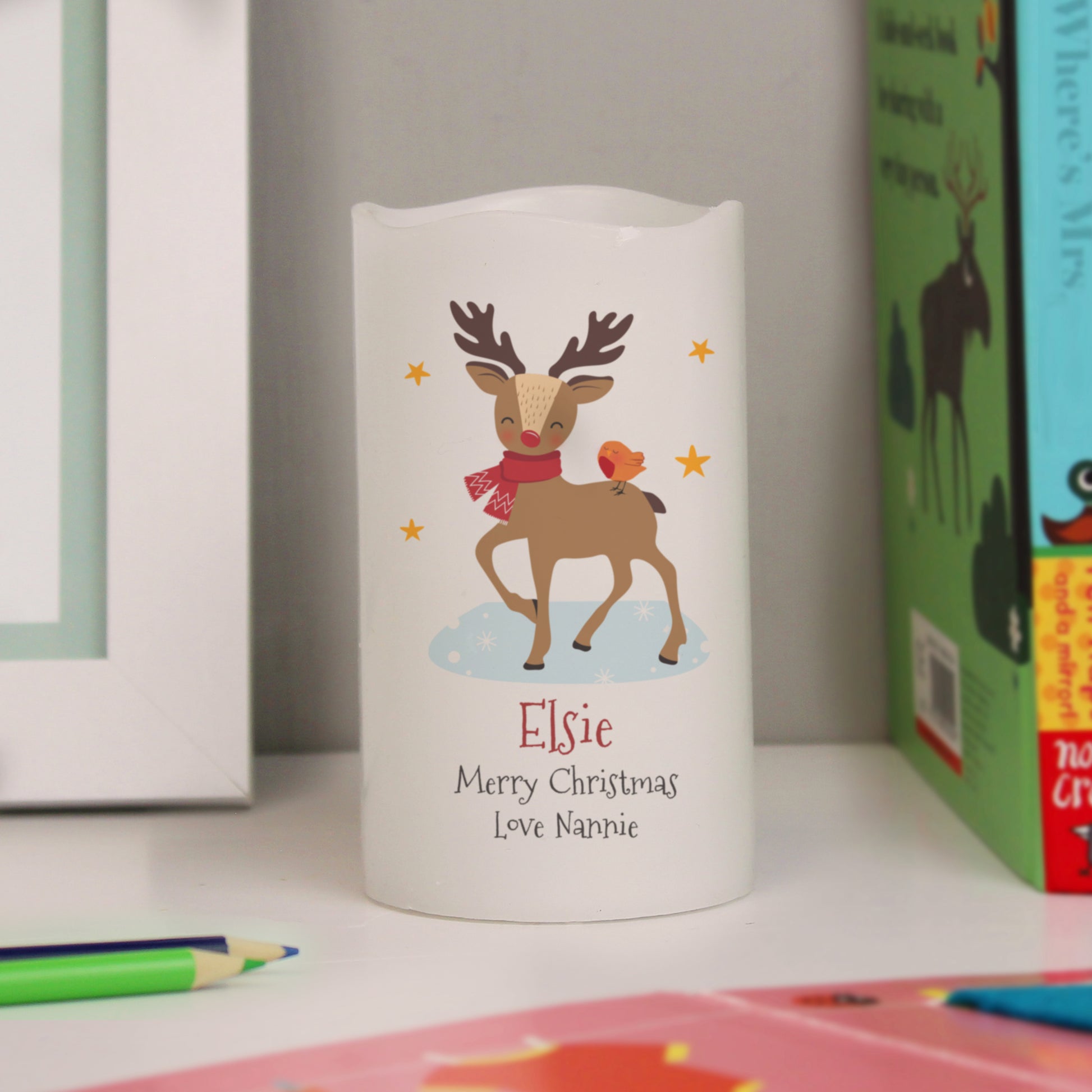 Personalised Christmas Reindeer LED Candle - MK&JD Gifts