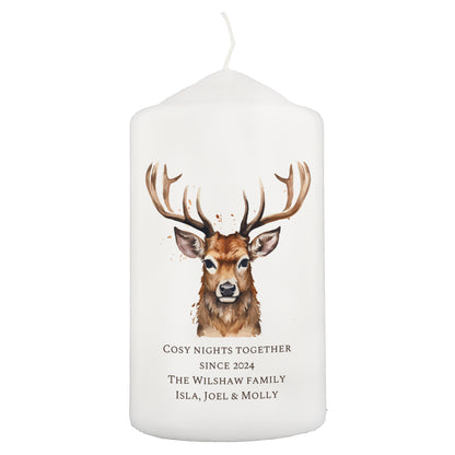 Personalised Watercolour Stag Pillar Candle - MK&JD Gifts