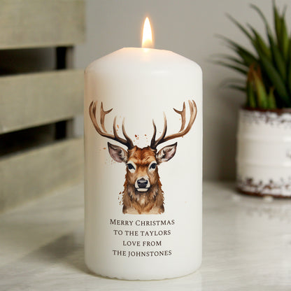 Personalised Watercolour Stag Pillar Candle - MK&JD Gifts