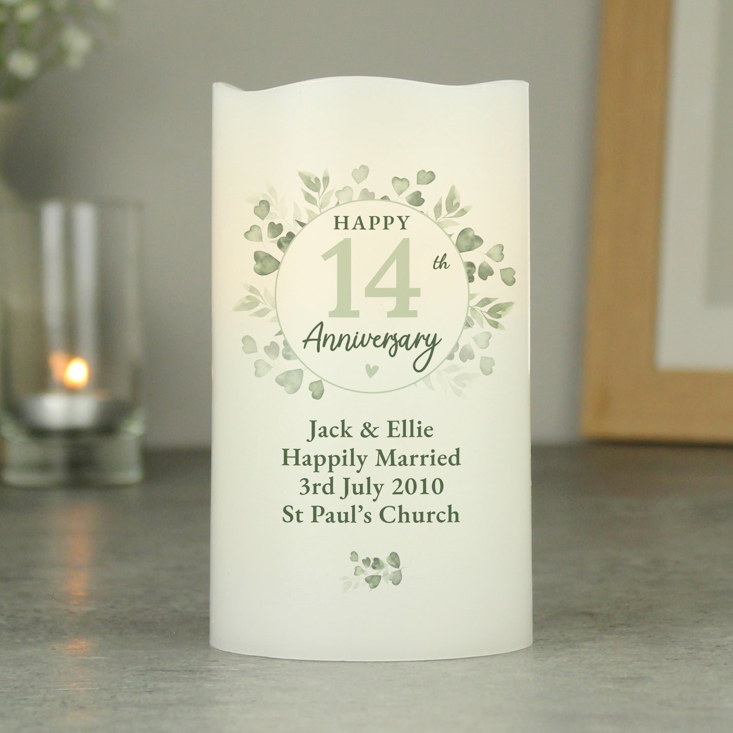 Personalised Botanical Anniversary LED Candle - MK&JD Gifts