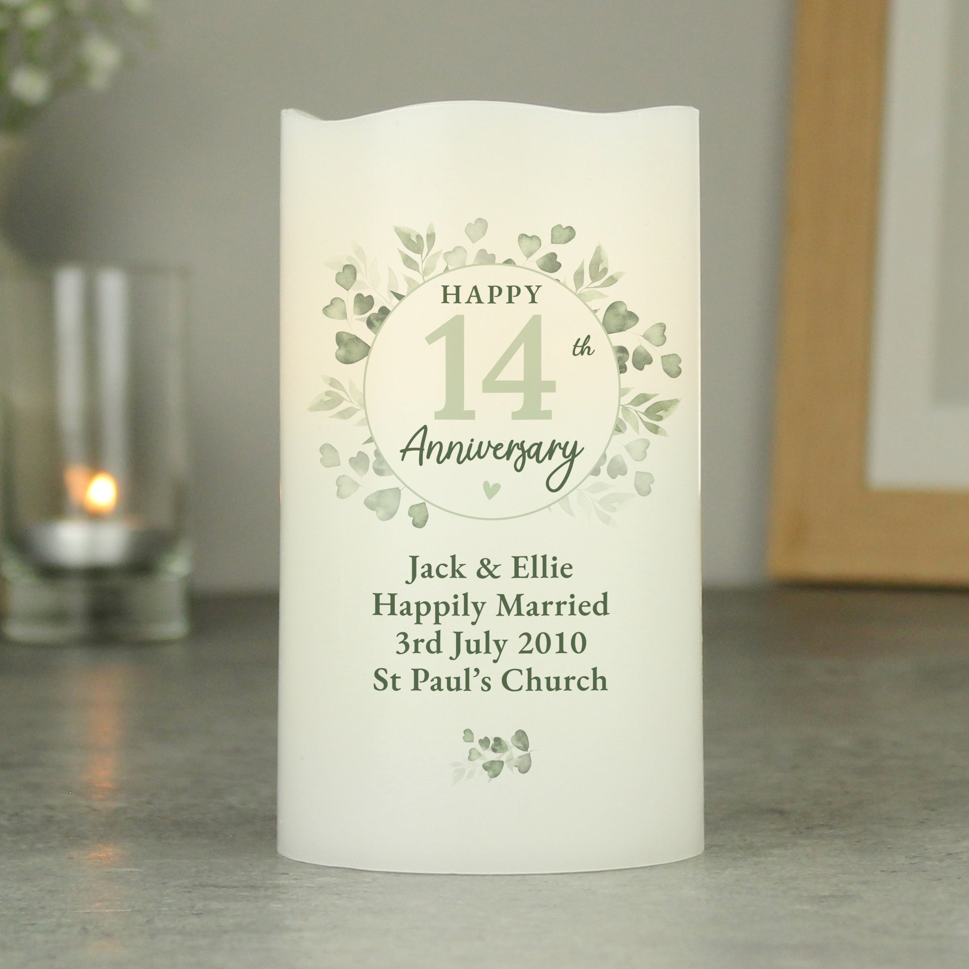 Personalised Botanical Anniversary LED Candle - MK&JD Gifts