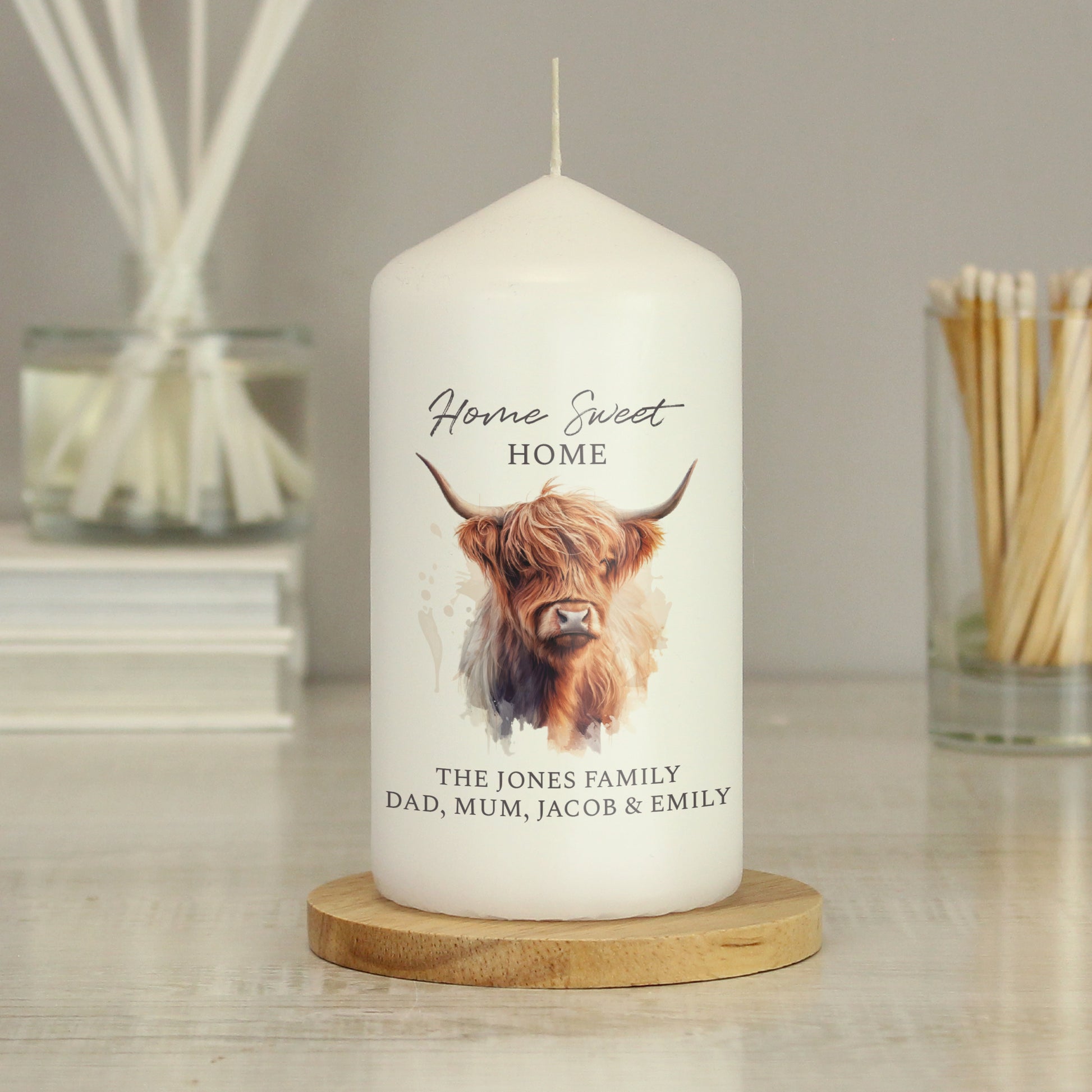 Personalised Highland Cow Pillar Candle - MK&JD Gifts