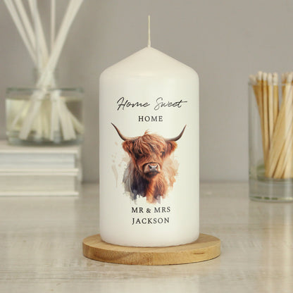 Personalised Highland Cow Pillar Candle - MK&JD Gifts