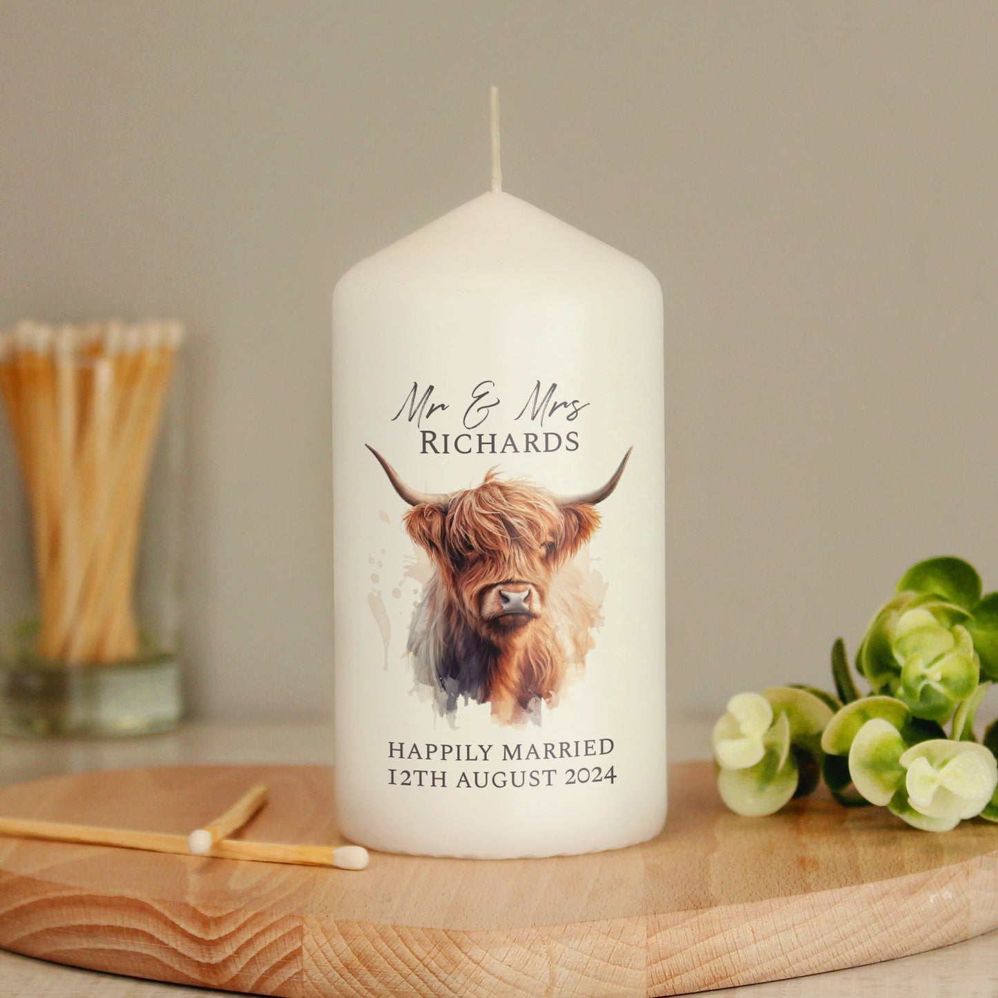 Personalised Highland Cow Pillar Candle - MK&JD Gifts