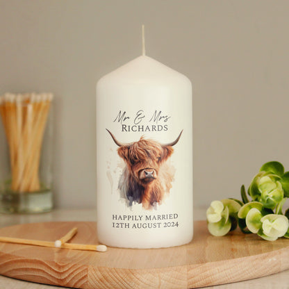 Personalised Highland Cow Pillar Candle - MK&JD Gifts