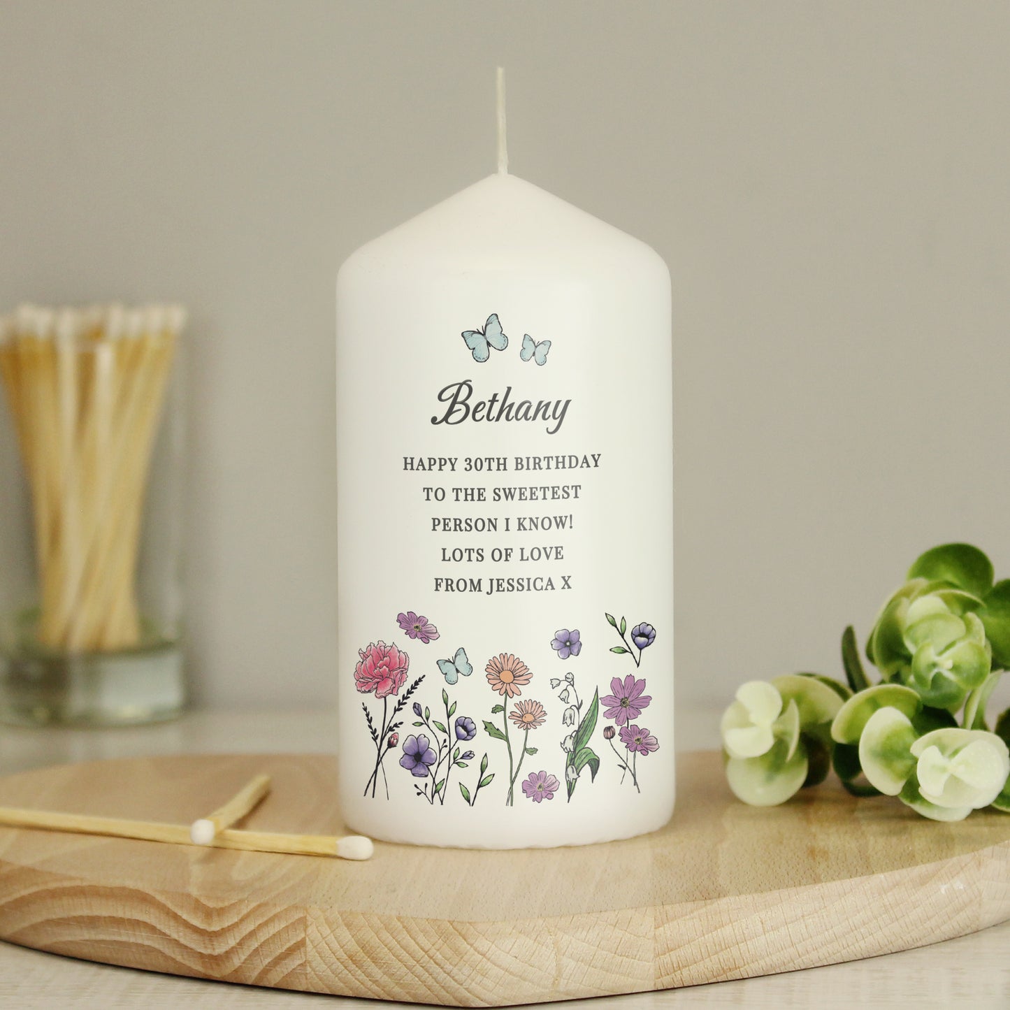 Personalised Wild Flowers Pillar Candle - MK&JD Gifts