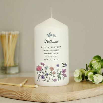 Personalised Wild Flowers Pillar Candle - MK&JD Gifts