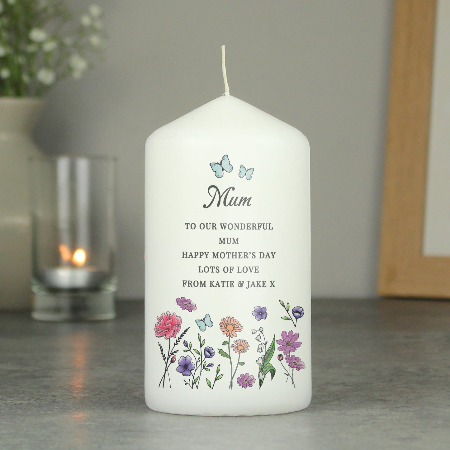 Personalised Wild Flowers Pillar Candle