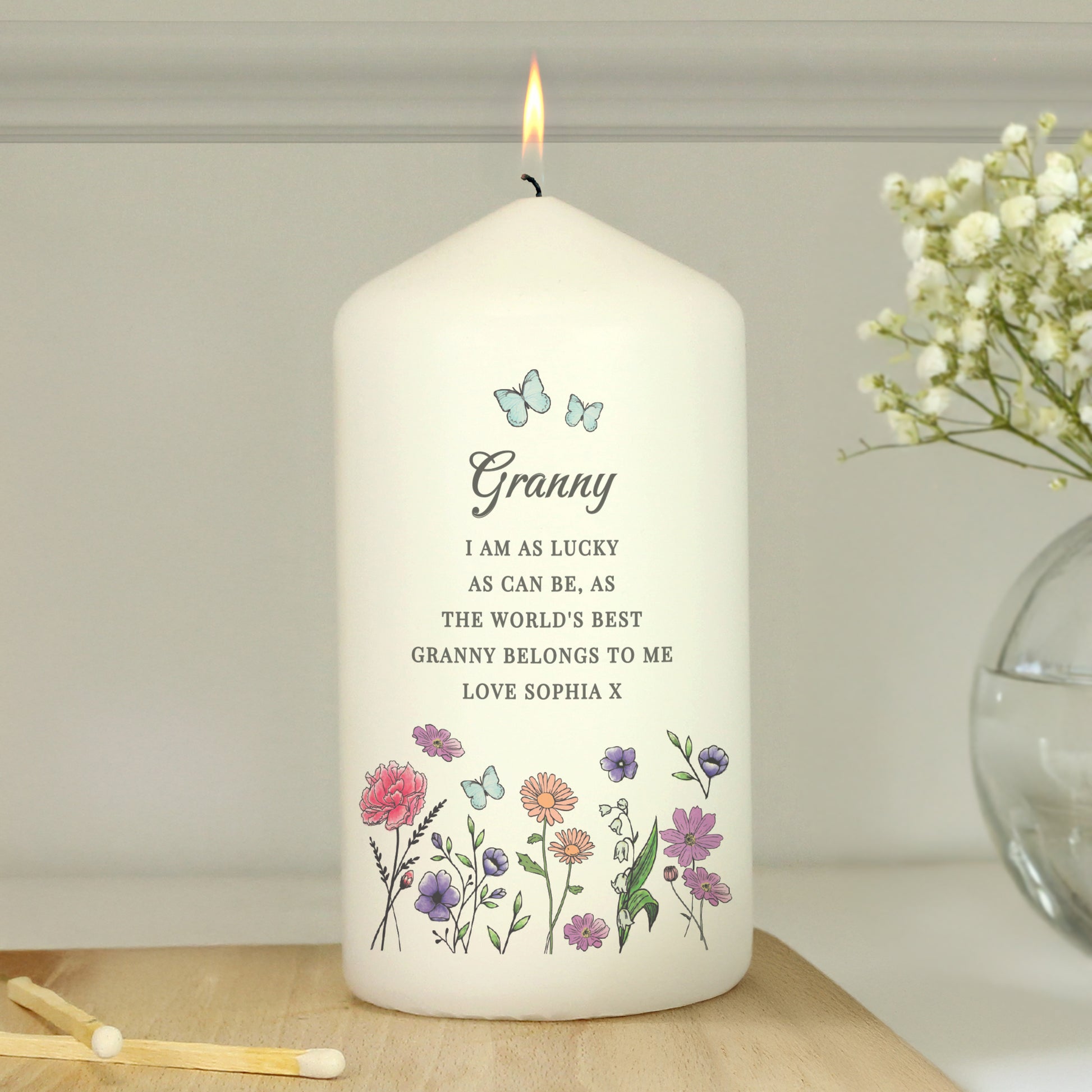 Personalised Wild Flowers Pillar Candle - MK&JD Gifts