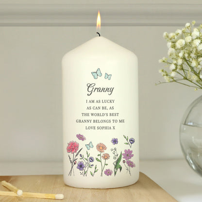 Personalised Wild Flowers Pillar Candle - MK&JD Gifts