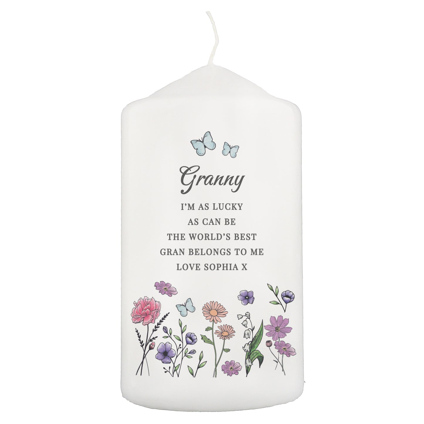 Personalised Wild Flowers Pillar Candle - MK&JD Gifts