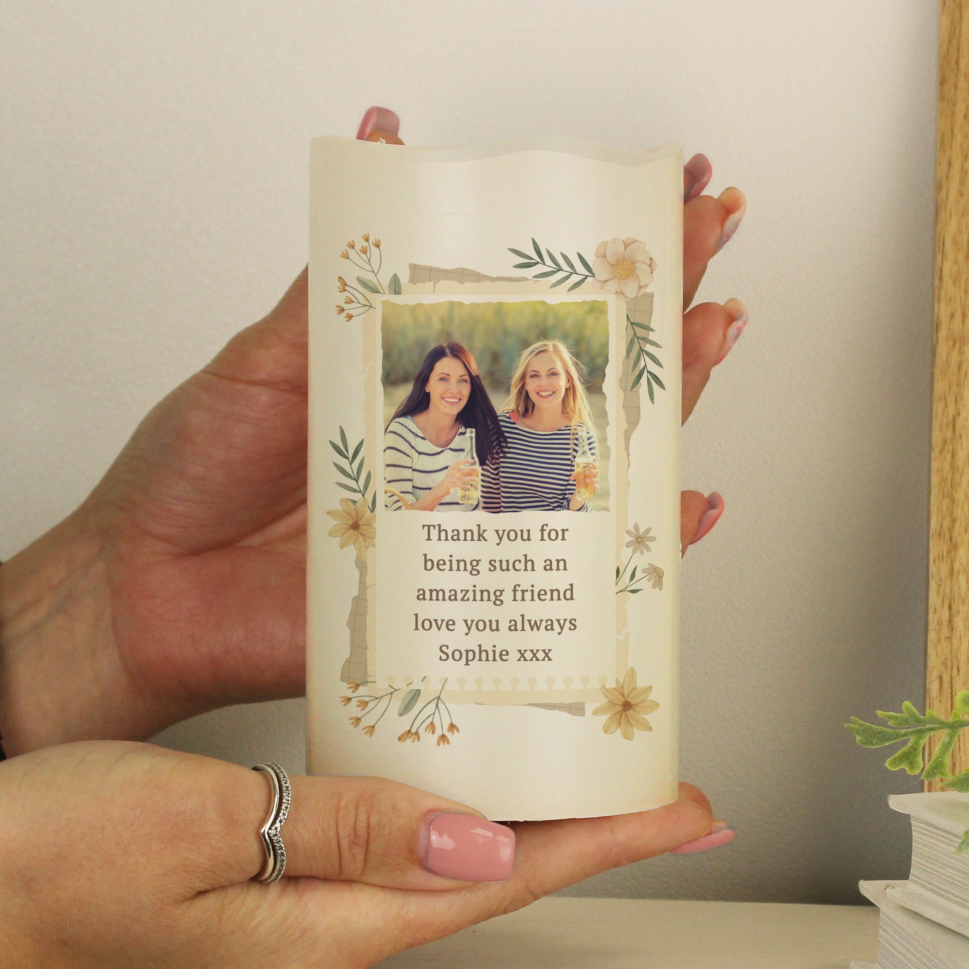 Personalised Wild Flowers Photo Upload LED Candle - MK&JD Gifts