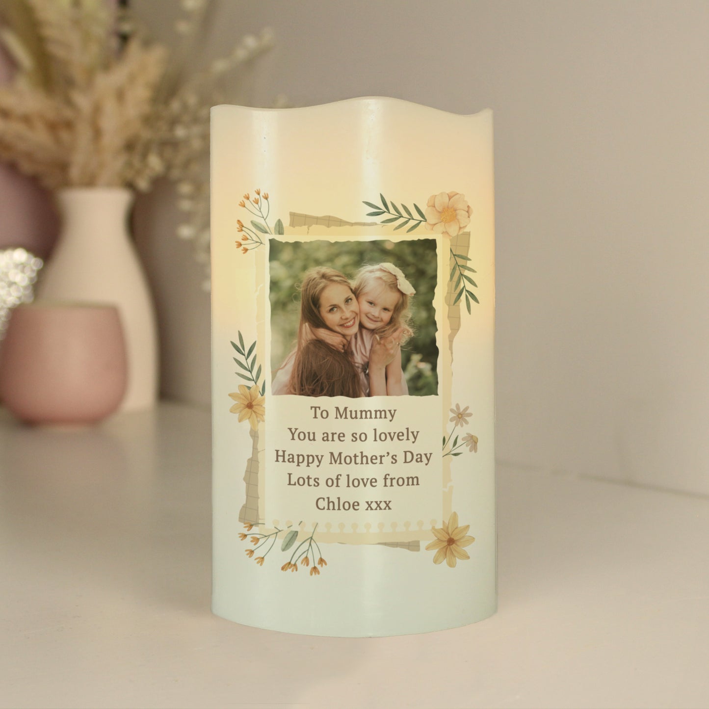 Personalised Wild Flowers Photo Upload LED Candle - MK&JD Gifts