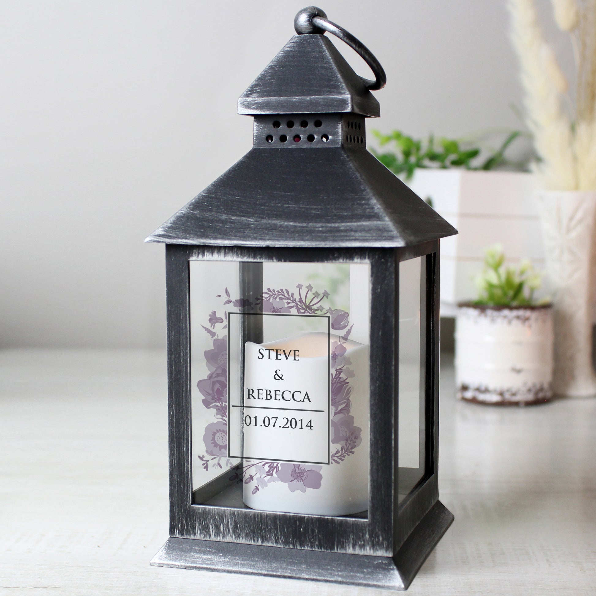 Personalised Soft Watercolour Rustic Black Lantern - MK&JD Gifts