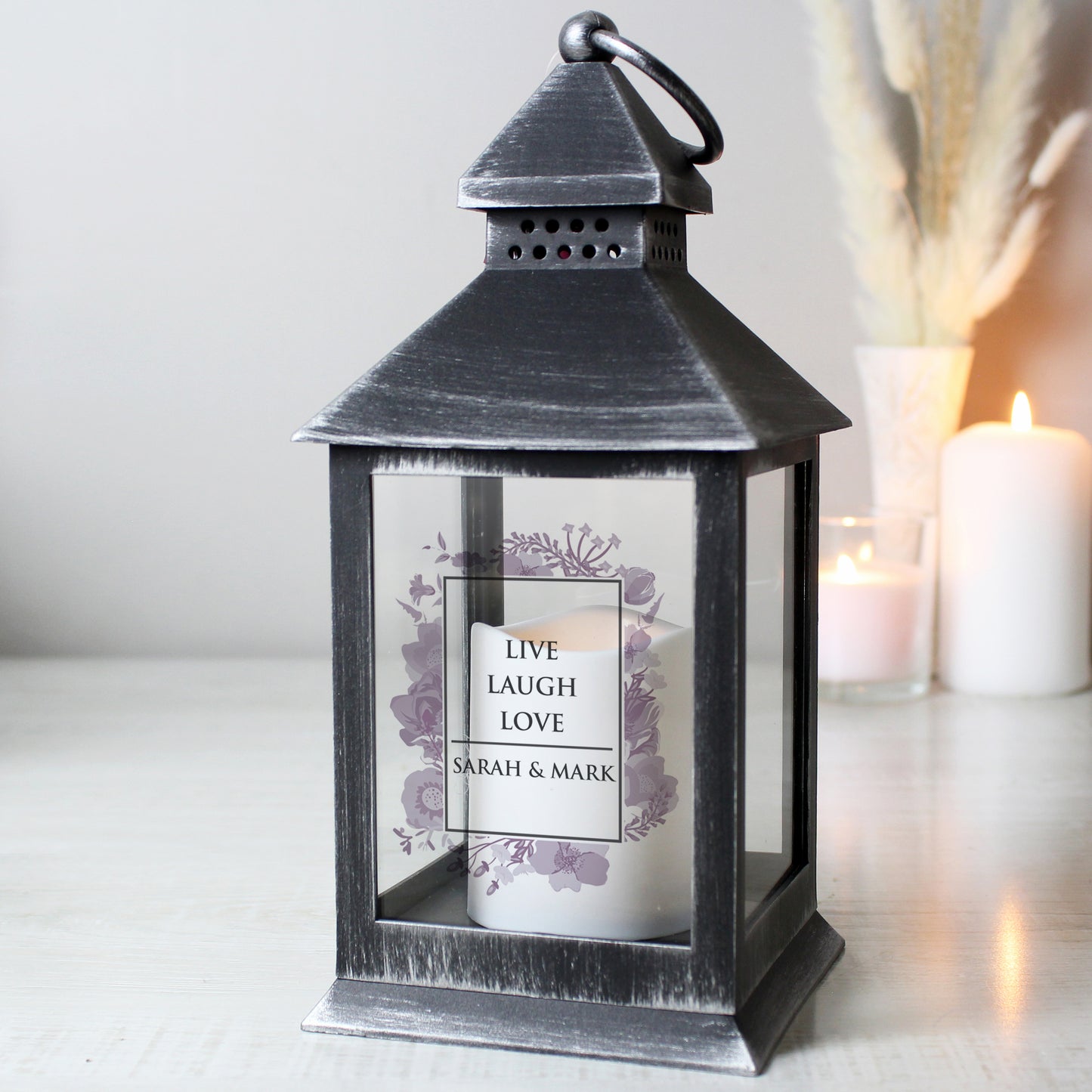 Personalised Soft Watercolour Rustic Black Lantern - MK&JD Gifts