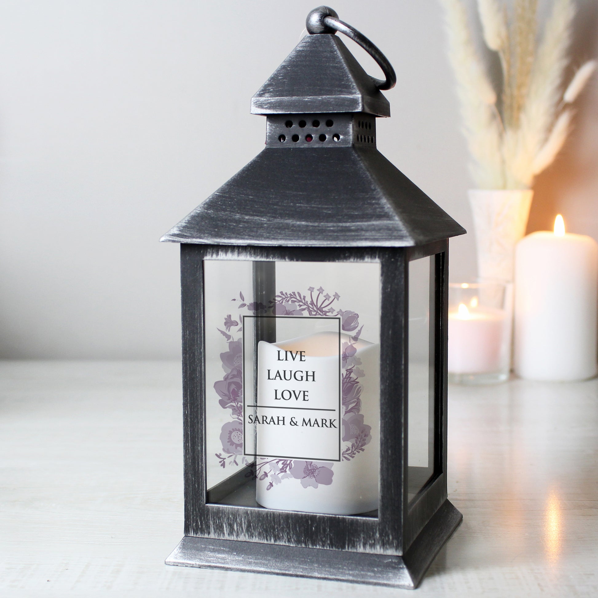 Personalised Soft Watercolour Rustic Black Lantern - MK&JD Gifts
