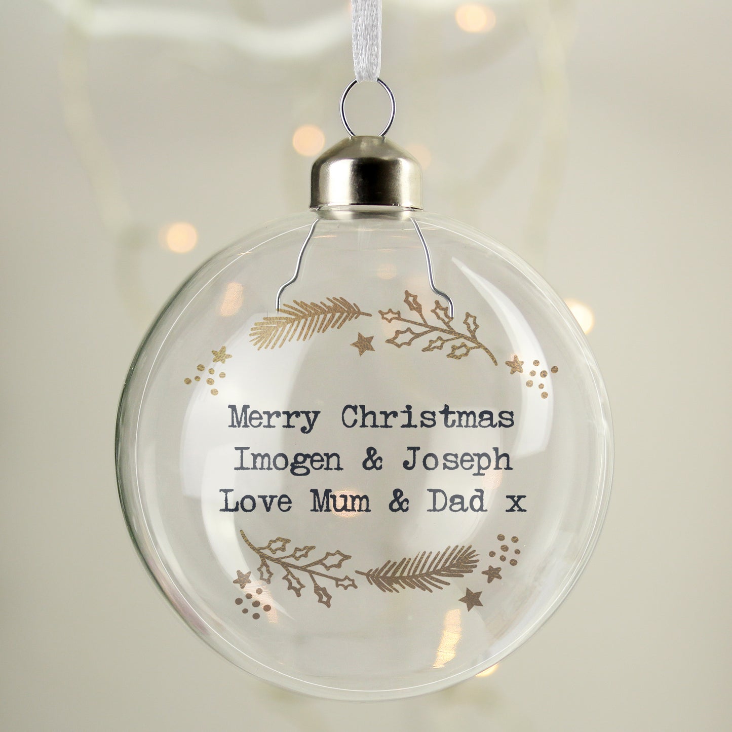Personalised Gold Wreath Glass Bauble - MK&JD Gifts