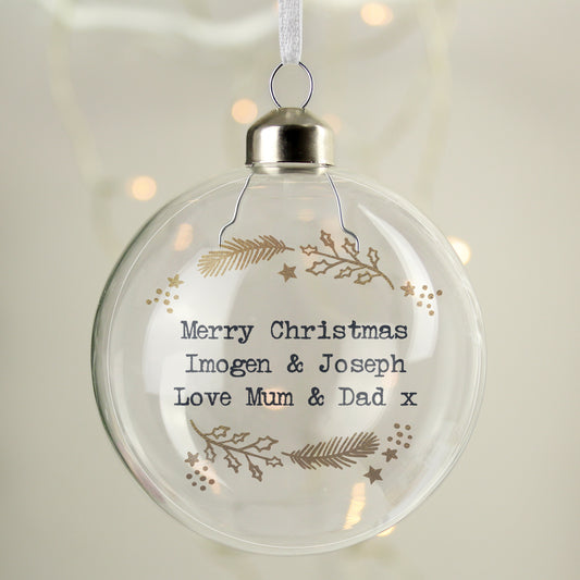 Personalised Gold Wreath Glass Bauble - MK&JD Gifts