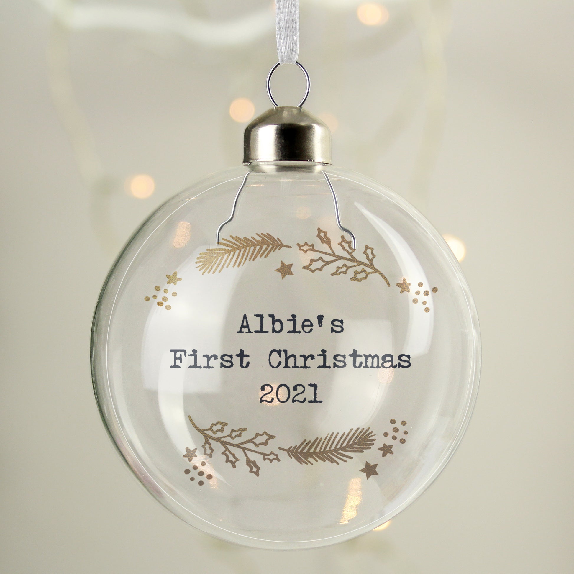 Personalised Gold Wreath Glass Bauble - MK&JD Gifts