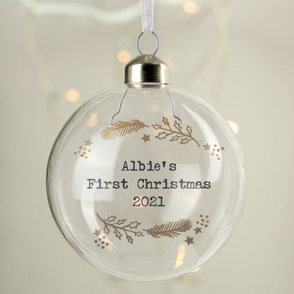 Personalised Gold Wreath Glass Bauble - MK&JD Gifts