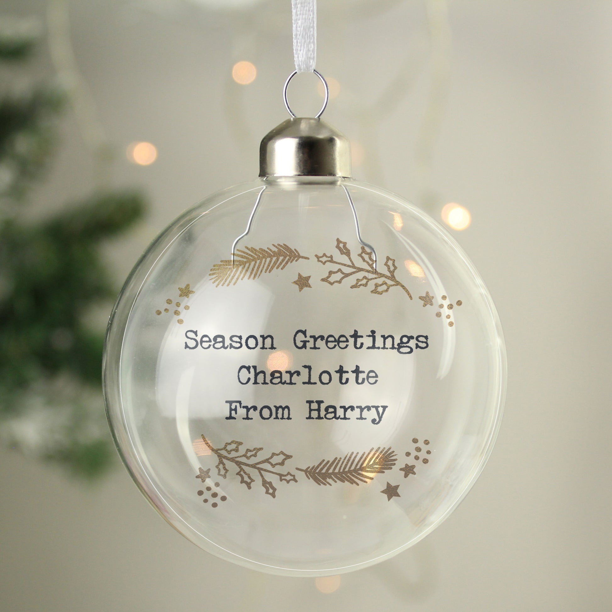 Personalised Gold Wreath Glass Bauble - MK&JD Gifts