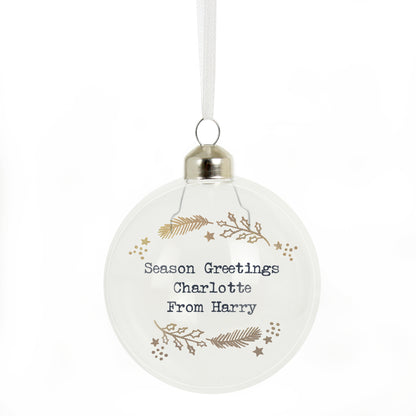 Personalised Gold Wreath Glass Bauble - MK&JD Gifts