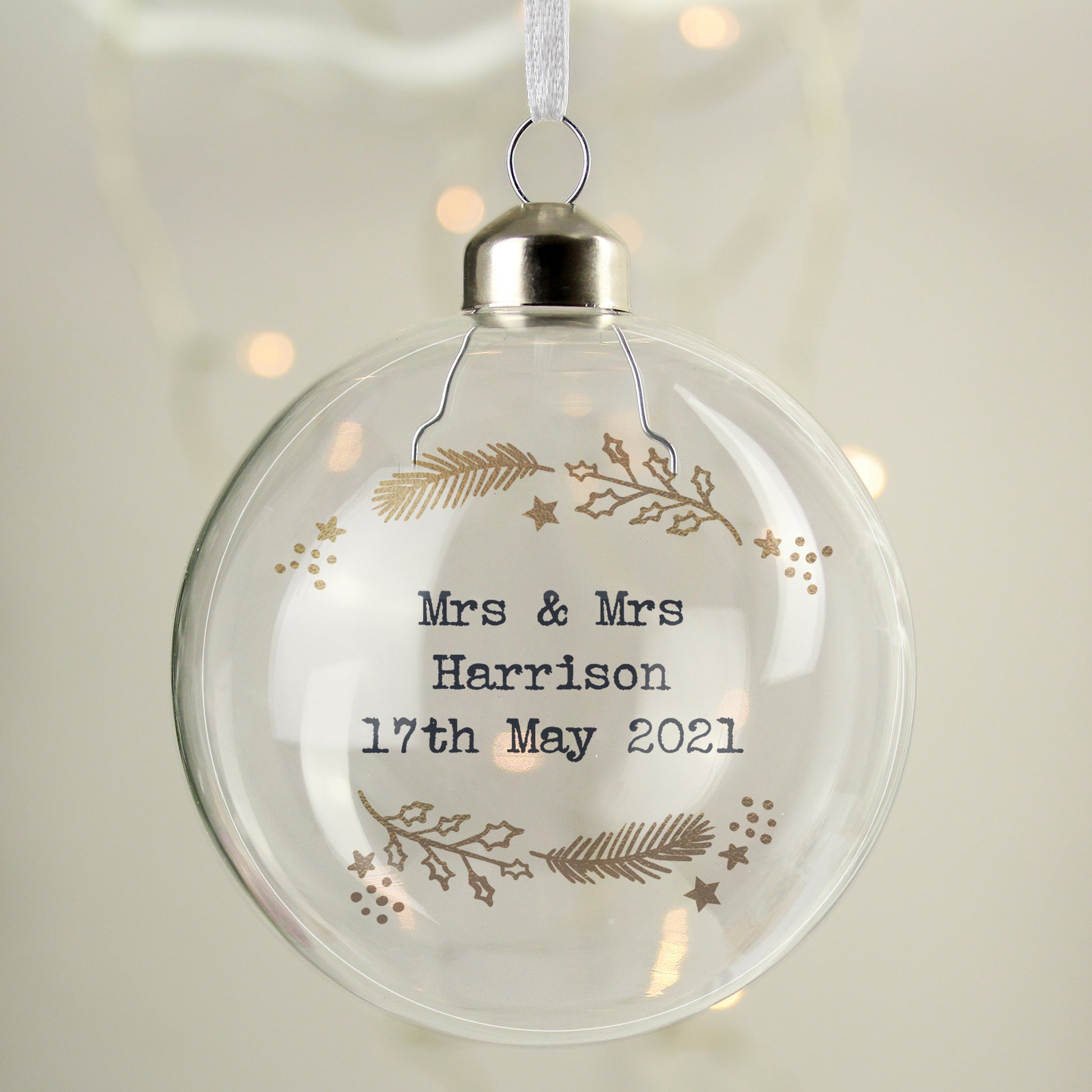 Personalised Gold Wreath Glass Bauble - MK&JD Gifts