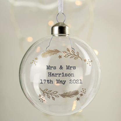 Personalised Gold Wreath Glass Bauble - MK&JD Gifts
