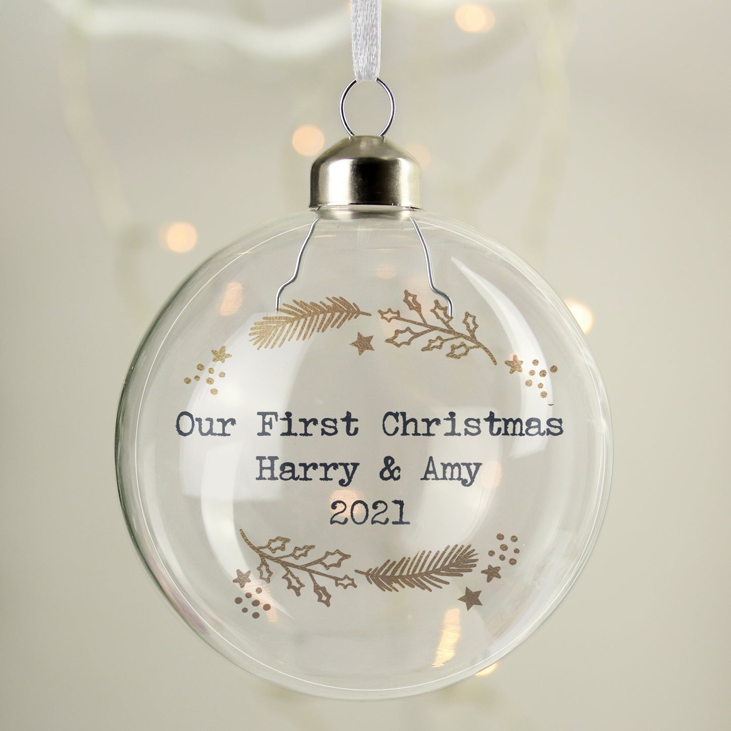 Personalised Gold Wreath Glass Bauble - MK&JD Gifts