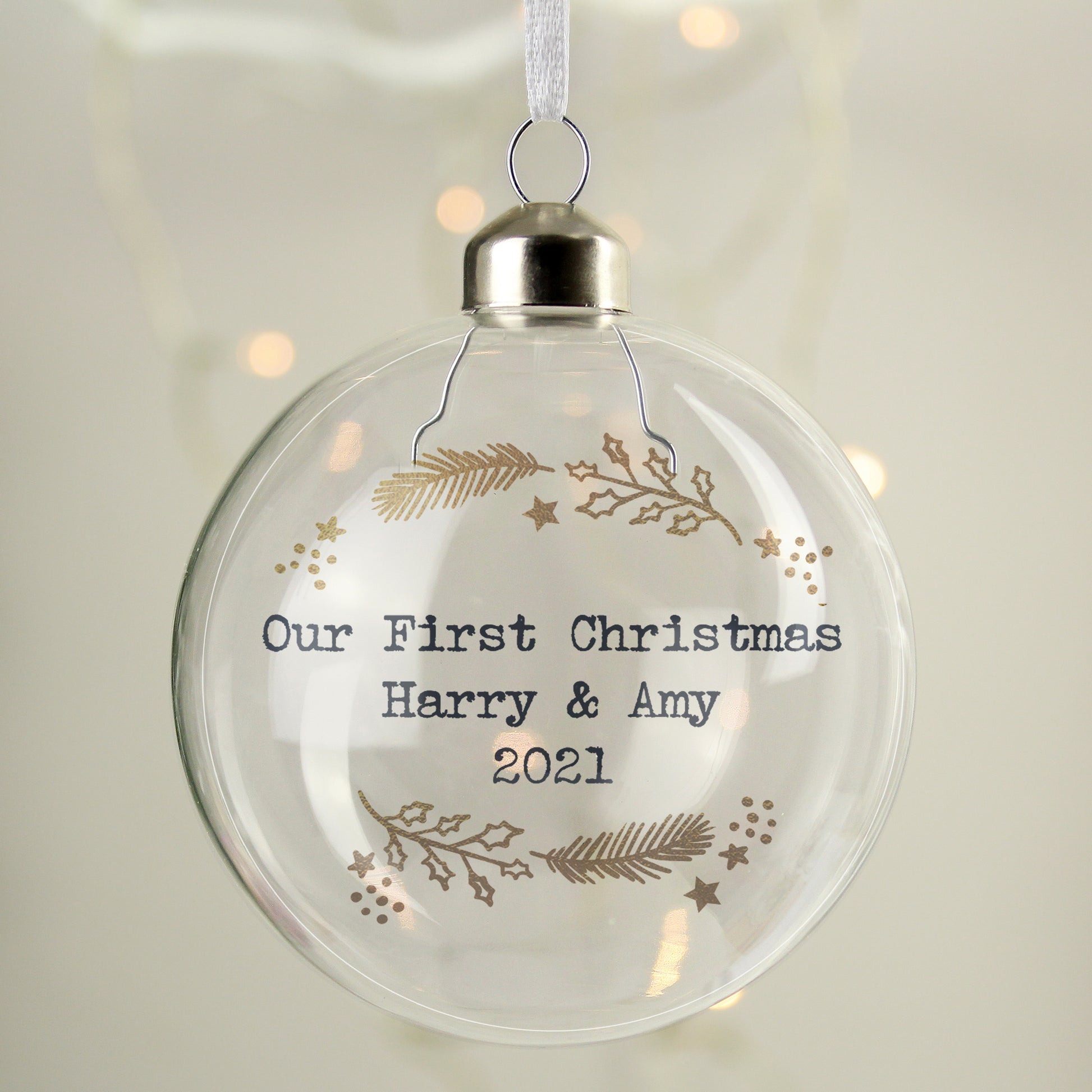 Personalised Gold Wreath Glass Bauble - MK&JD Gifts