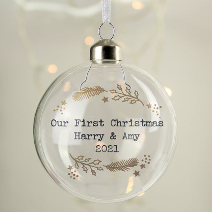 Personalised Gold Wreath Glass Bauble - MK&JD Gifts