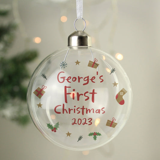 Personalised First Christmas Glass Bauble - MK&JD Gifts