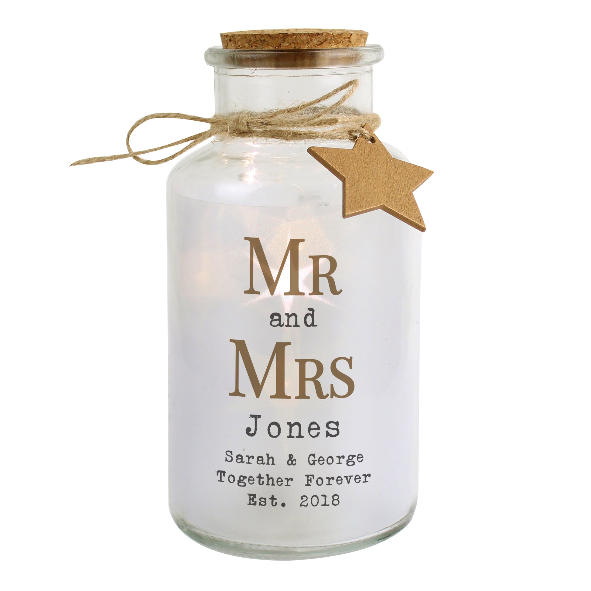 Personalised Mr & Mrs LED Glass Jar - MK&JD Gifts