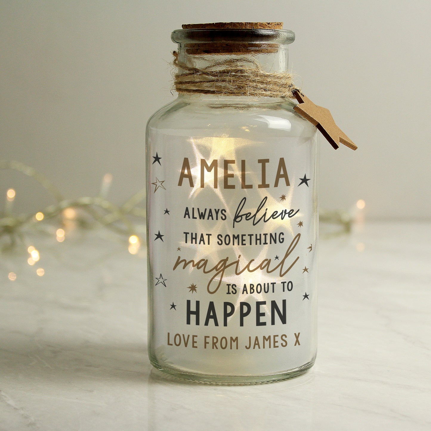 Personalised Magical Things Happen LED Glass Jar - MK&JD Gifts