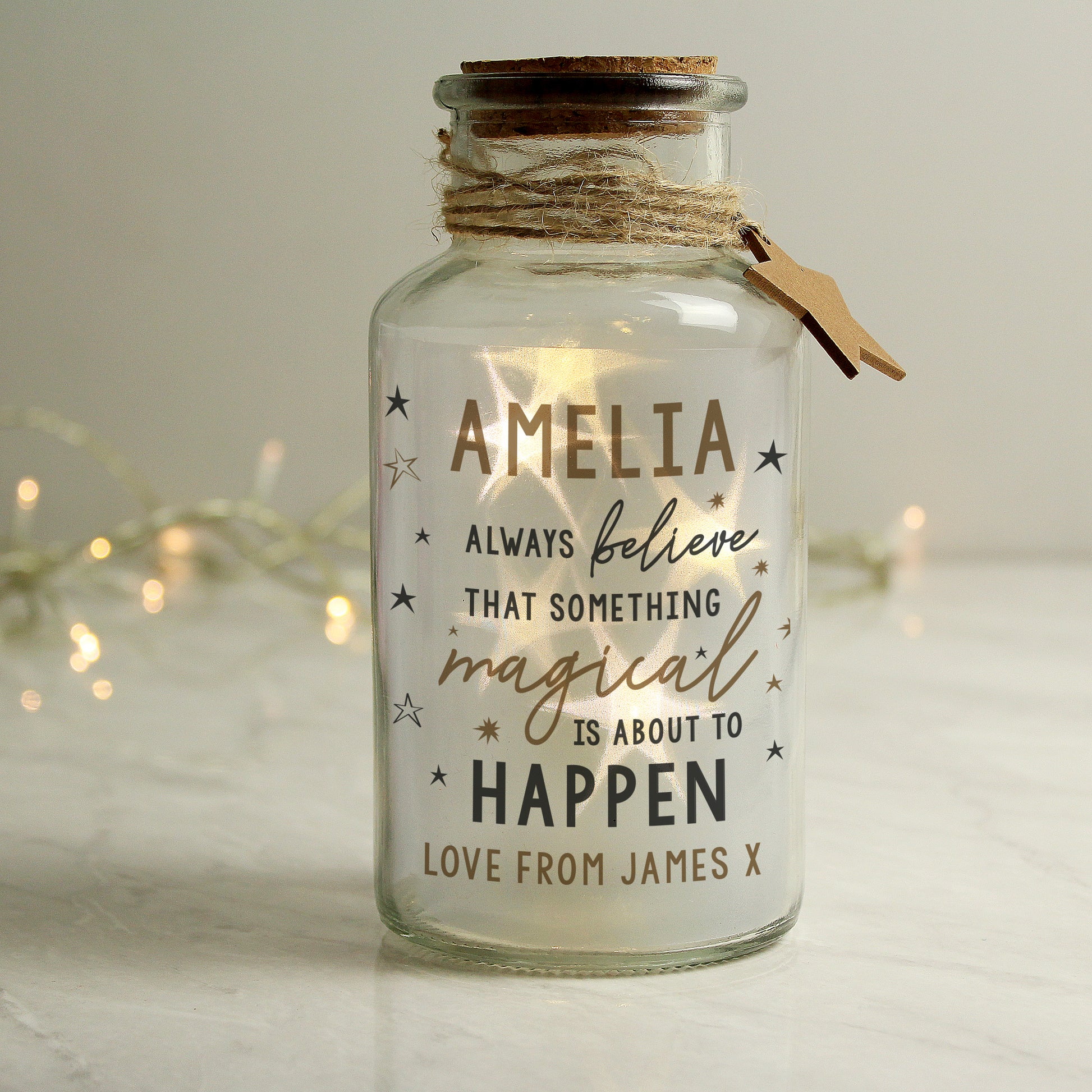 Personalised Magical Things Happen LED Glass Jar - MK&JD Gifts