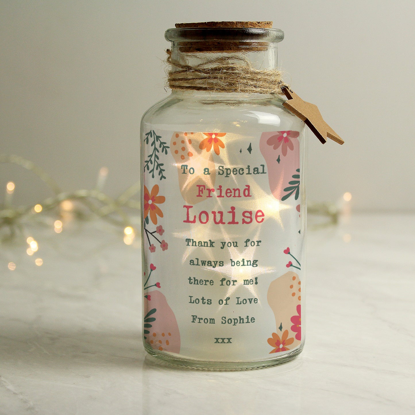 Personalised Floral LED Glass Jar - MK&JD Gifts