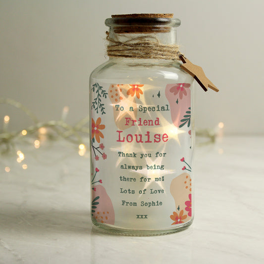 Personalised Floral LED Glass Jar - MK&JD Gifts